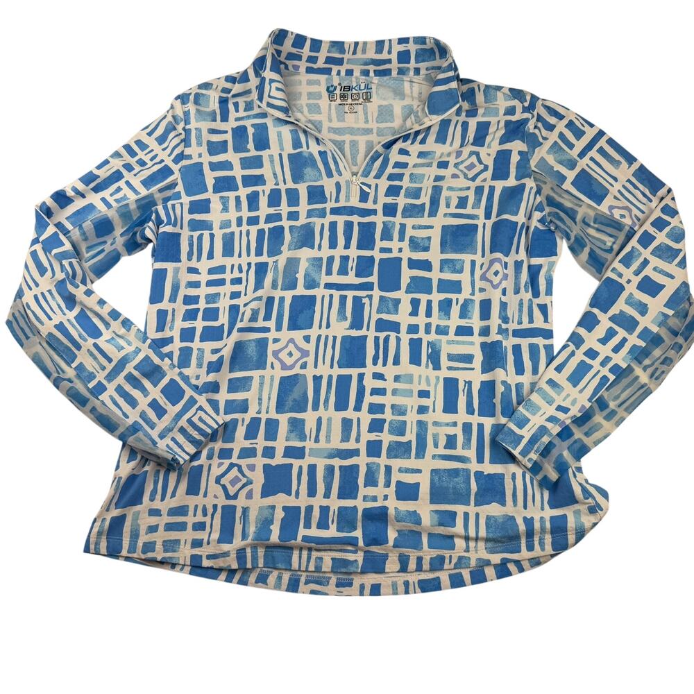 IBKUL Women's Quarter Zip Pullover Blue White XL